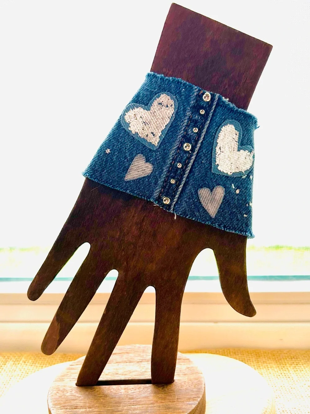 Denim Heart Cuff Bracelet - Blue